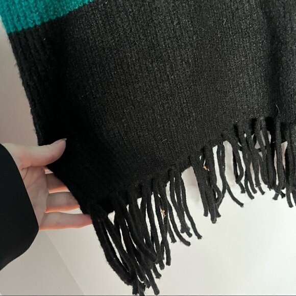 WRANGLER Retro Sz S Teal Knit Cowl Neck Turtleneck Fringe Sweater Dress - Picture 6 of 7